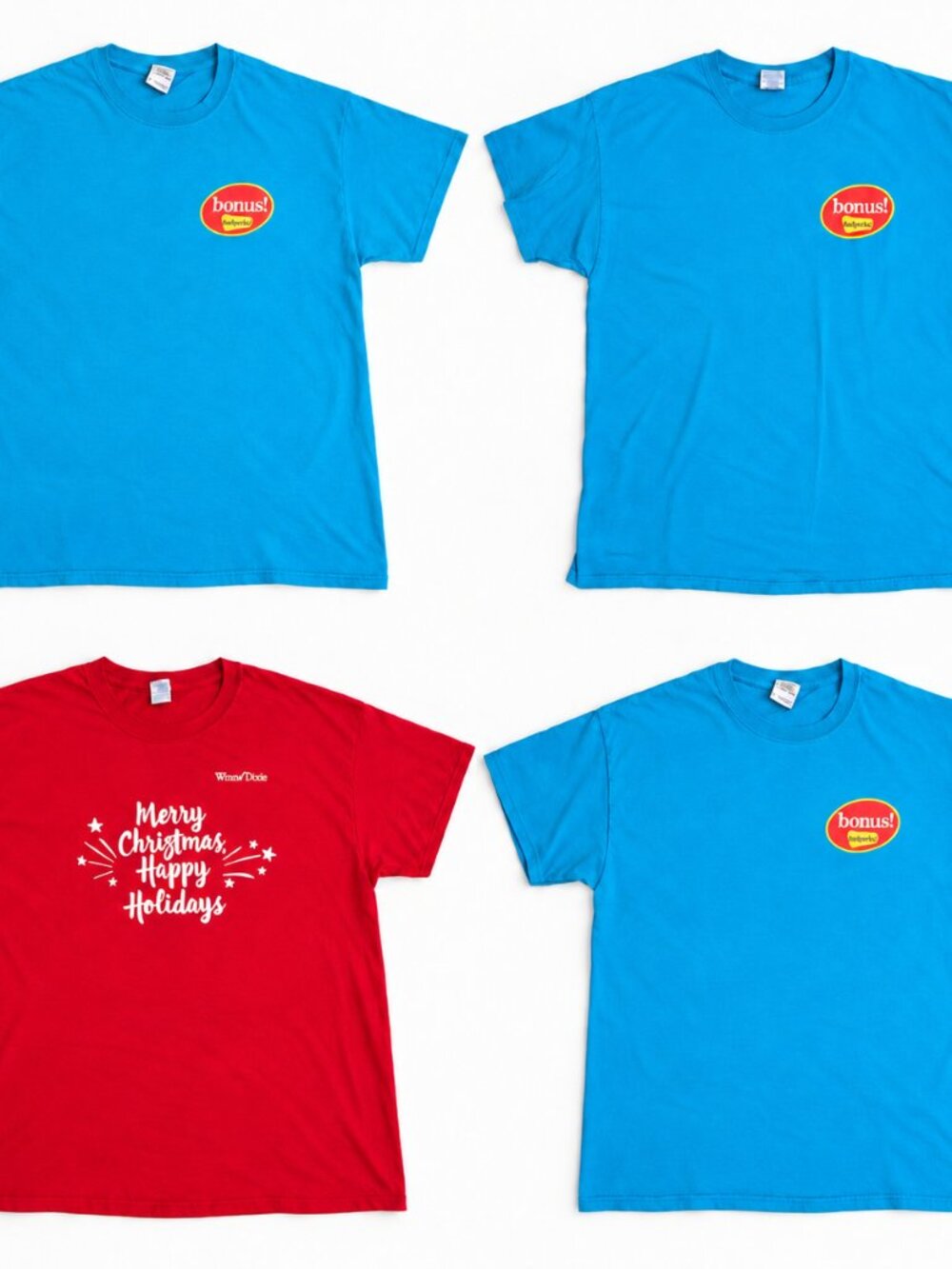 Lot of 4 Winn-Dixie Employee T-Shirts Blue Fuelperks Red Holiday